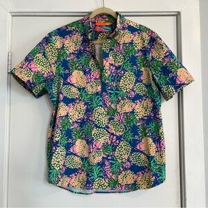 Chubbies Pineapple Tropical Print Men's pullover button popover Shirt blue pink